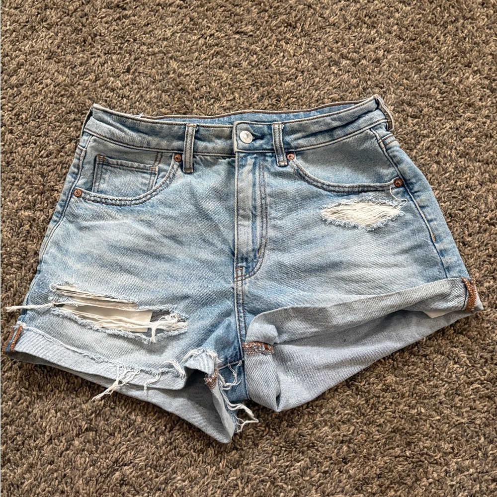 American Eagle Light Blue Ripped Jean Shorts